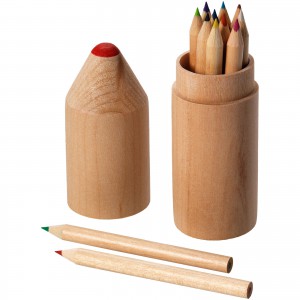 Fa színesceruza készlet, 12 db-os, ceruza alakú tartóban